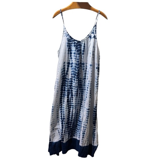 NATURAL LIFE Blue Tie-Dye Maxi Dress 100% Cotton Crinkle Gauze Boho - Picture 7 of 10